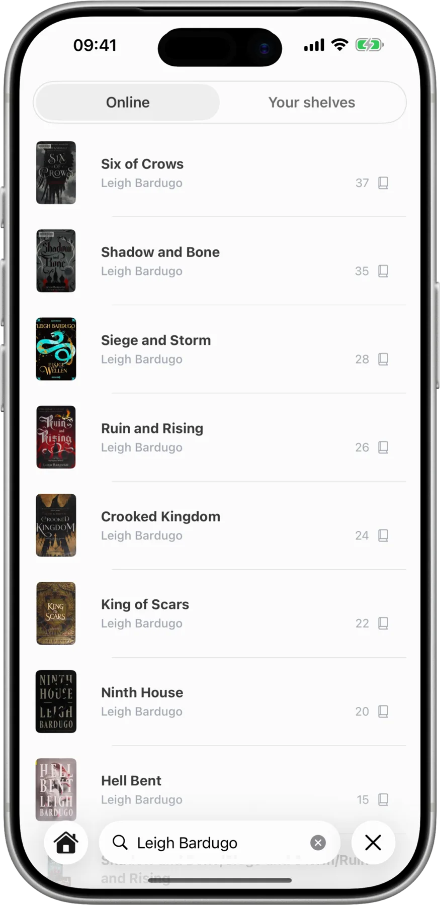 Readcap book search results by title and author
