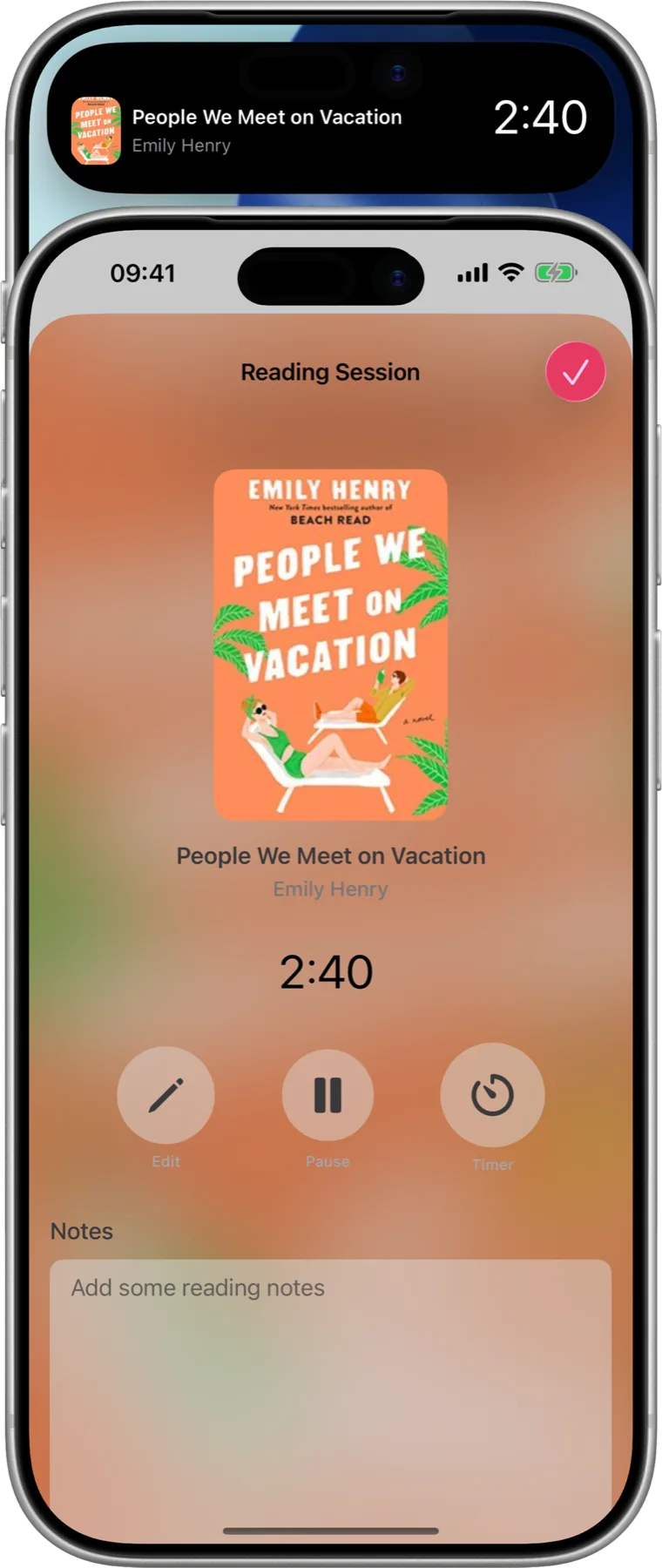 Readcap reading session with Lock Screen Live Activity and Dynamic Island overlay